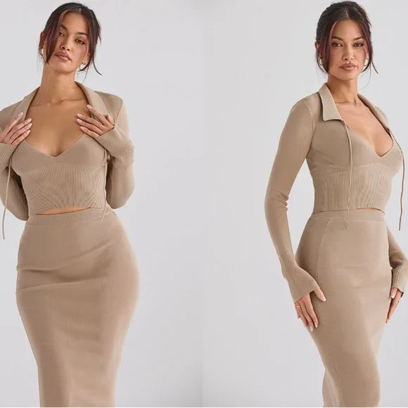 HOUSE OF CB Set ‘Marianne' & 'Heather' Camel Knit Set NWOT